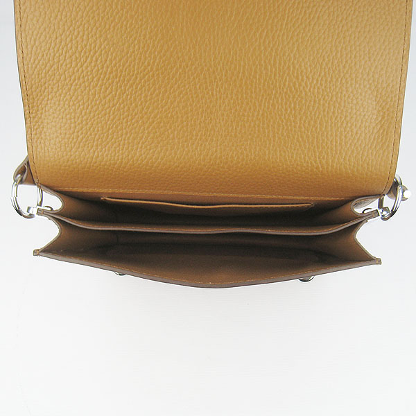 Replica Hermes Togo Leather Messenger Bag Light Coffee 8078